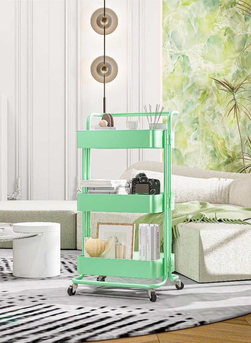 بلومنغ تايم عربة تخزين دوارة بثلاث طبقات مع عجلات قابلة للقفل، عربة تنظيم متعددة الوظائف للمطبخ والحمام والمكتب، سهلة التجميع وإطار معدني متين - Image 2