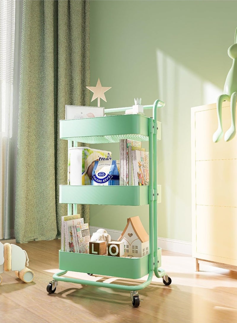 بلومنغ تايم عربة تخزين دوارة بثلاث طبقات مع عجلات قابلة للقفل، عربة تنظيم متعددة الوظائف للمطبخ والحمام والمكتب، سهلة التجميع وإطار معدني متين - Image 3