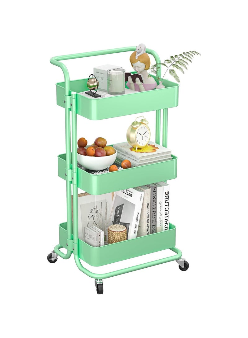 بلومنغ تايم عربة تخزين دوارة بثلاث طبقات مع عجلات قابلة للقفل، عربة تنظيم متعددة الوظائف للمطبخ والحمام والمكتب، سهلة التجميع وإطار معدني متين - Image 1