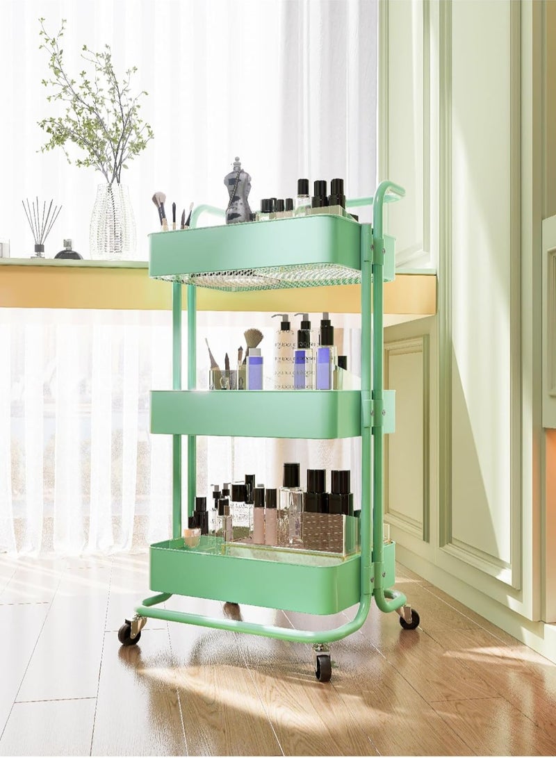 بلومنغ تايم عربة تخزين دوارة بثلاث طبقات مع عجلات قابلة للقفل، عربة تنظيم متعددة الوظائف للمطبخ والحمام والمكتب، سهلة التجميع وإطار معدني متين - Image 4