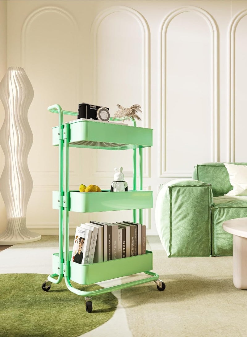 بلومنغ تايم عربة تخزين دوارة بثلاث طبقات مع عجلات قابلة للقفل، عربة تنظيم متعددة الوظائف للمطبخ والحمام والمكتب، سهلة التجميع وإطار معدني متين - Image 5