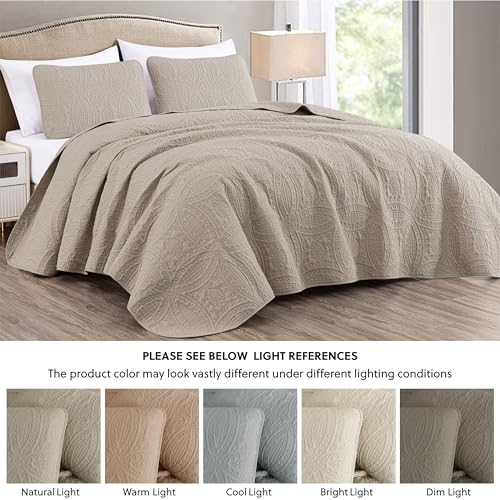 Chezmoi Collection Austin 3-Piece Oversized Bedspread Coverlet Set (Queen, Khaki) - Image 5