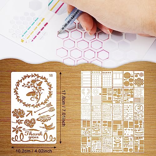 MWOOT 30 Pieces Mixed Bullet Journal Stencil Kit, Letter Drawing Painting Alphabet, Reusable Accessory for DIY Planner Scrapbooking Wall Decor (17.8 x 10.2 cm) - Image 3