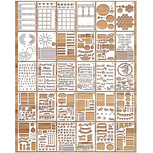 MWOOT 30 Pieces Mixed Bullet Journal Stencil Kit, Letter Drawing Painting Alphabet, Reusable Accessory for DIY Planner Scrapbooking Wall Decor (17.8 x 10.2 cm) - Image 1