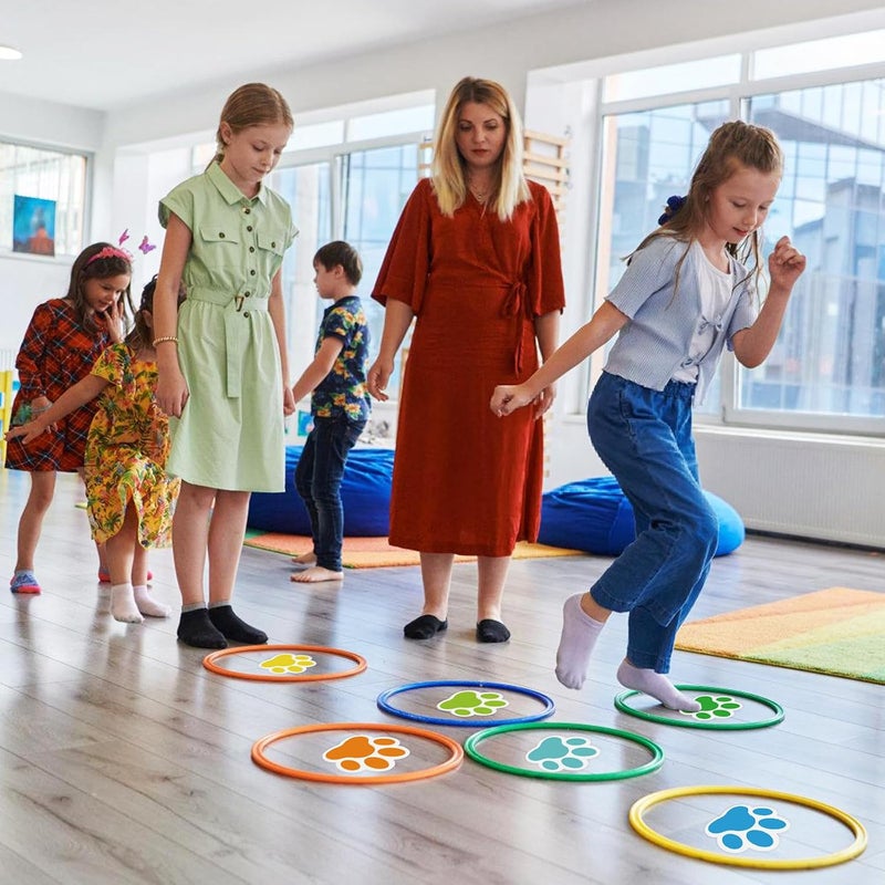 Fowecelt 58 Pcs 4 Inch Classroom Floor Dog Paw Dots Floor Stickers, Multicolor Classroom Spots Markers Line Up Self Adhesive Vinyl Stickers for Preschool and Kindergarten Elementary Teachers Kids - Image 3