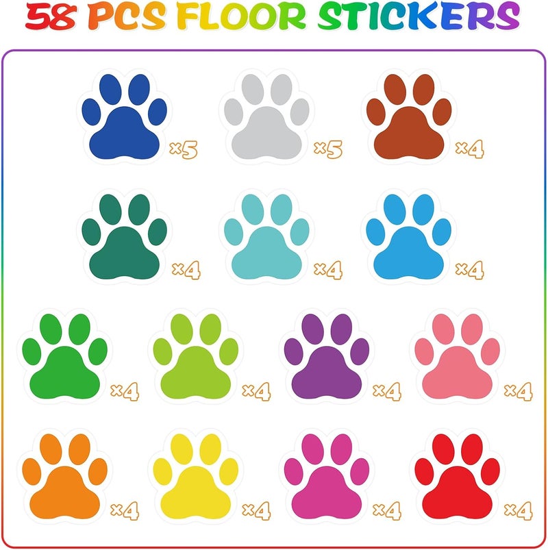 Fowecelt 58 Pcs 4 Inch Classroom Floor Dog Paw Dots Floor Stickers, Multicolor Classroom Spots Markers Line Up Self Adhesive Vinyl Stickers for Preschool and Kindergarten Elementary Teachers Kids - Image 4