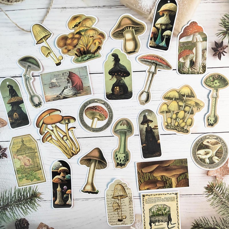 PRSTINCOL Vintage Mushroom Stickers 60 Pcs, Large Witchy Aesthetic Mushroom Decor for Adults Teens, Vintage Decal for Scrapbook, Junk Journal, Bullet Journal, Card Making, DIY Crafts - Image 4