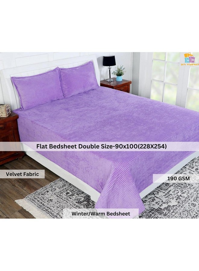 RD TREND 190 GSM Flannel Warm Bedsheets for Winter Double Flat Size (90 x 100 Inches) with 2 Pillow Covers Size (18x28 Inches) Color-Lavender, Striped - Image 2