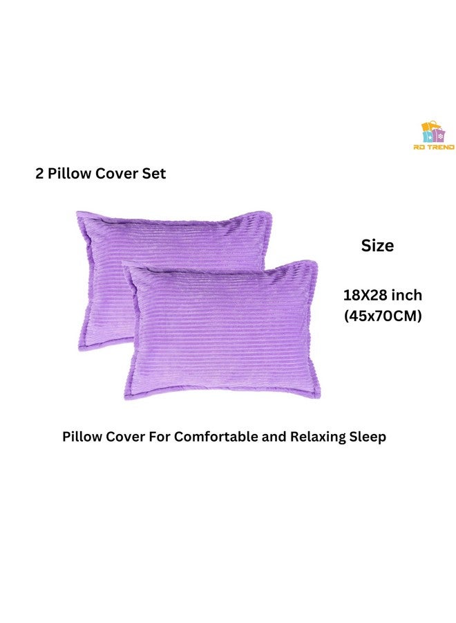 RD TREND 190 GSM Flannel Warm Bedsheets for Winter Double Flat Size (90 x 100 Inches) with 2 Pillow Covers Size (18x28 Inches) Color-Lavender, Striped - Image 4