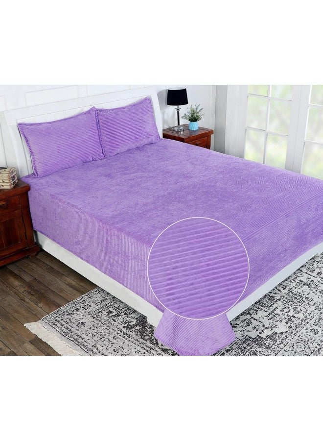 RD TREND 190 GSM Flannel Warm Bedsheets for Winter Double Flat Size (90 x 100 Inches) with 2 Pillow Covers Size (18x28 Inches) Color-Lavender, Striped - Image 1