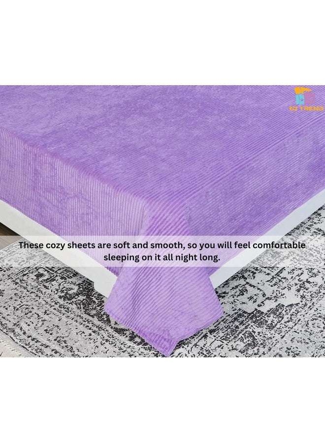 RD TREND 190 GSM Flannel Warm Bedsheets for Winter Double Flat Size (90 x 100 Inches) with 2 Pillow Covers Size (18x28 Inches) Color-Lavender, Striped - Image 5