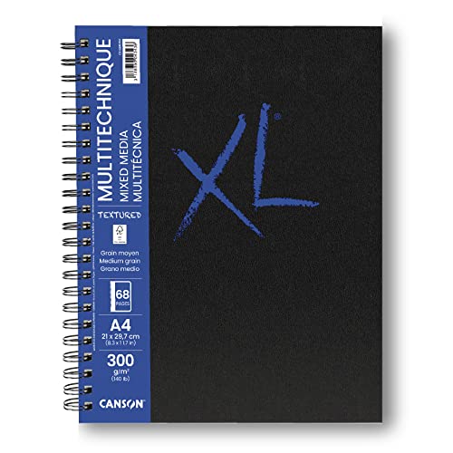 CANSON XL Textured Mixed Media 300gsm A4 Paper Medium Grain Spiral Pad Long Side 34 White Sheets Ideal for Professional Artists Students - Image 1