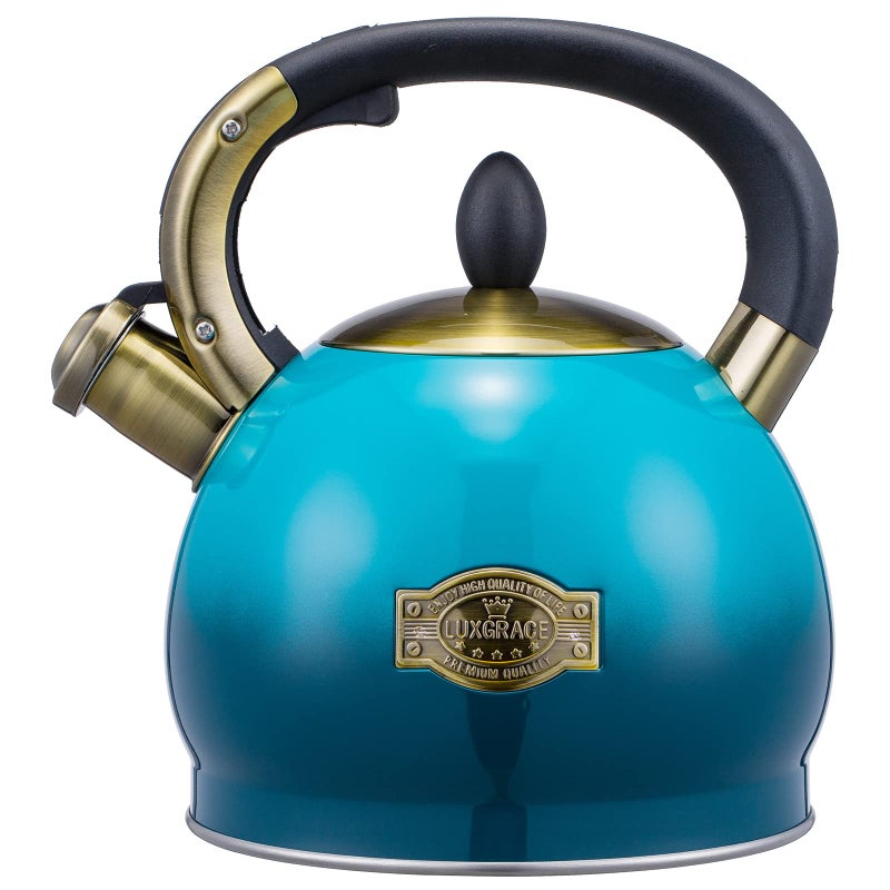 LUXGRACE Whistling Tea Kettle Stove Top Teapot Stainless Steel Teakettle 28 QUART Blue