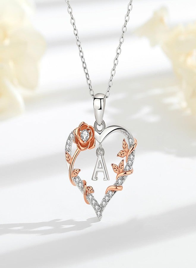 EUDORA Rose Heart Initial A Necklace for Women Letter A Alphabet Initial Necklaces Copper Rhodium Plated Pendant with Cubic Zirconia, Initials Jewelry Gifts for Women Wife 18" - Image 3