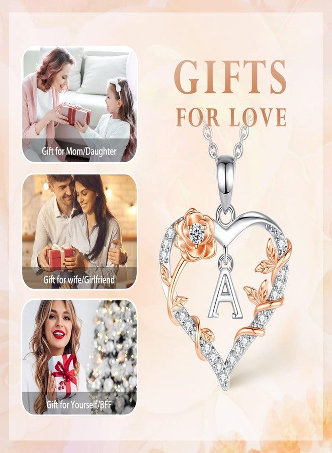 EUDORA Rose Heart Initial A Necklace for Women Letter A Alphabet Initial Necklaces Copper Rhodium Plated Pendant with Cubic Zirconia, Initials Jewelry Gifts for Women Wife 18" - Image 4