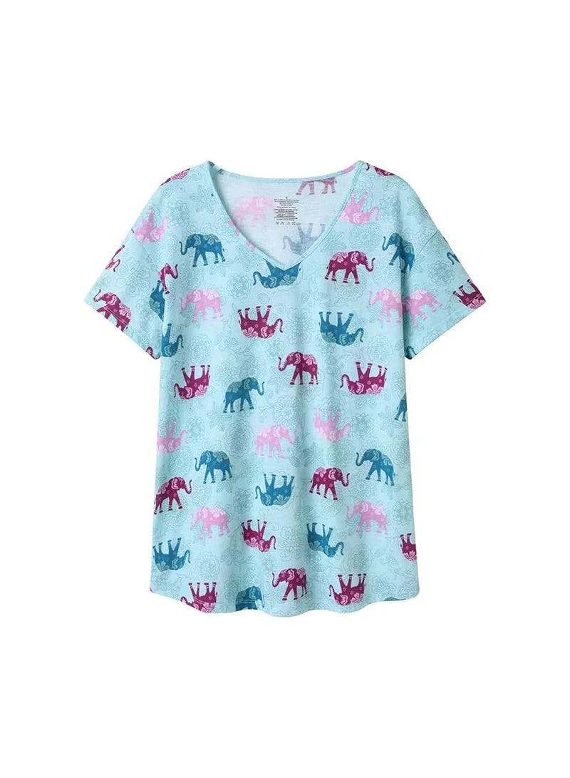 Summer Cotton Elephant Pattern Ladies Loungewear Set - Image 2
