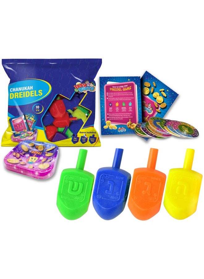 Izzy 'n' Dizzy Hanukkah Dreidels - Multi Color Plastic Dreidel - 10 Pack Medium  - Image 1