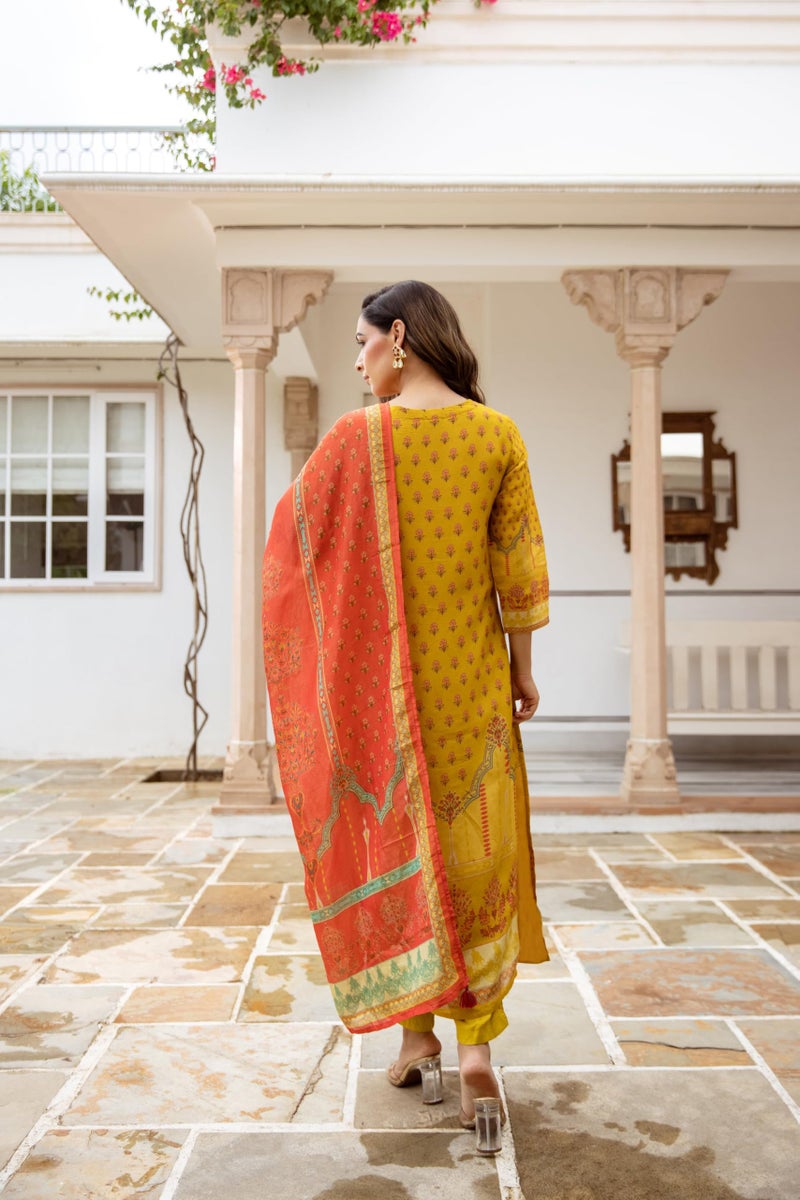 GoSriKi Women's Rayon Viscose Straight Printed Kurta with Pant & Dupatta (CHAMPIKA Yellow-GS_S_Yellow_Small) - Image 2