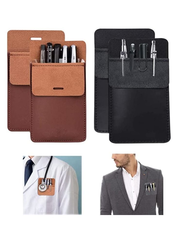 Y&D Pocket Protector Pen Holder, 4 Pcs Multi-Purpose Leather Pouch Holder Organizer, Pens for Office School Hospital Men Women Nurse Shirt Lab Coats Pant Pencil Pointers Ruler Tools  - Image 1