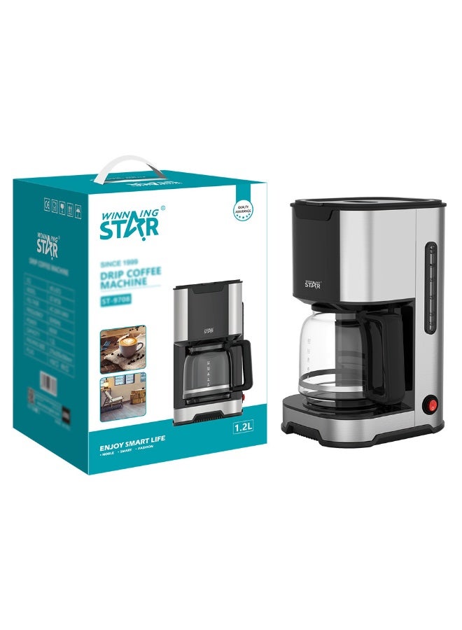 Winning Star 1.2L Drip Coffee Maker | Automatic Coffee Brewing Machine for Home & Office | Glass Carafe | Easy One-Touch Operation - Image 1