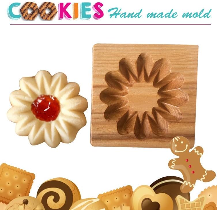 Yangshine 4 Pieces Wooden Cookie Molds Cookie Carved Wood Mold DIY Cookie Stamp Cookie Cutter Funny 3D Press Embossing Mould for Christmas Baking Tool Sandwich Style - Image 5