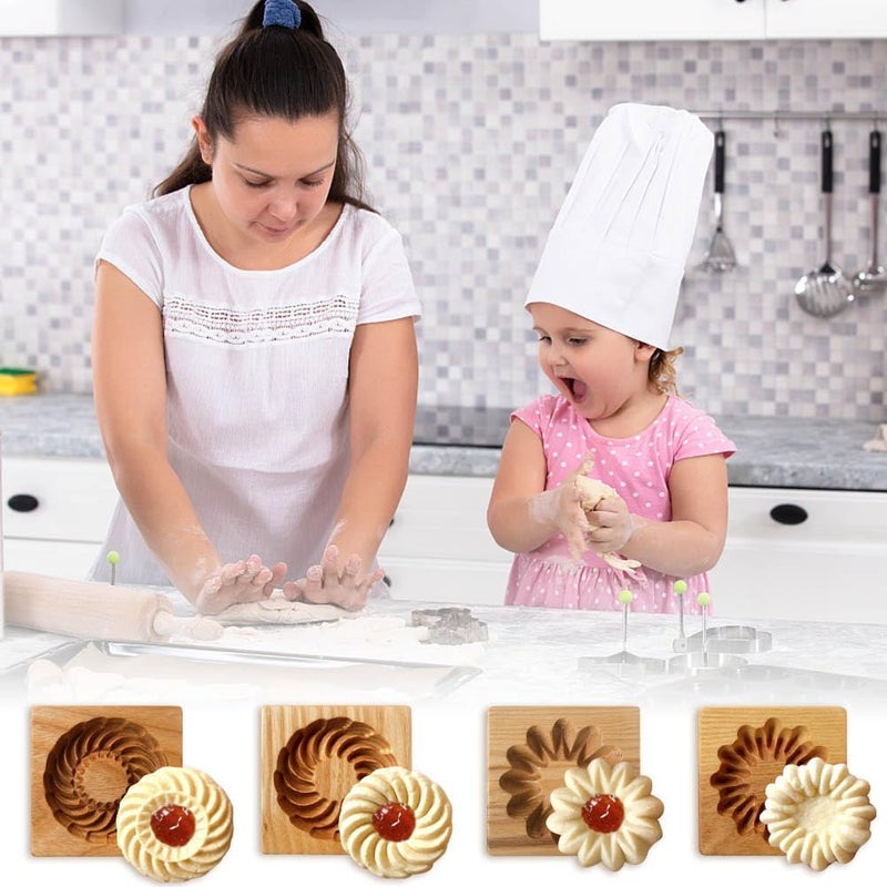 Yangshine 4 Pieces Wooden Cookie Molds Cookie Carved Wood Mold DIY Cookie Stamp Cookie Cutter Funny 3D Press Embossing Mould for Christmas Baking Tool Sandwich Style - Image 4