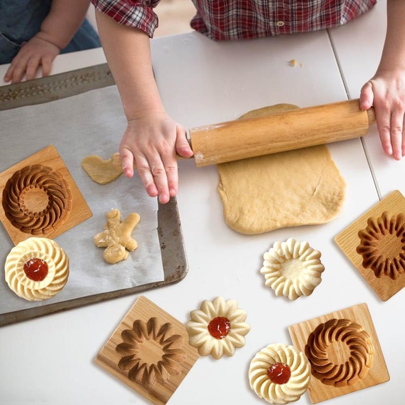 Yangshine 4 Pieces Wooden Cookie Molds Cookie Carved Wood Mold DIY Cookie Stamp Cookie Cutter Funny 3D Press Embossing Mould for Christmas Baking Tool Sandwich Style - Image 3