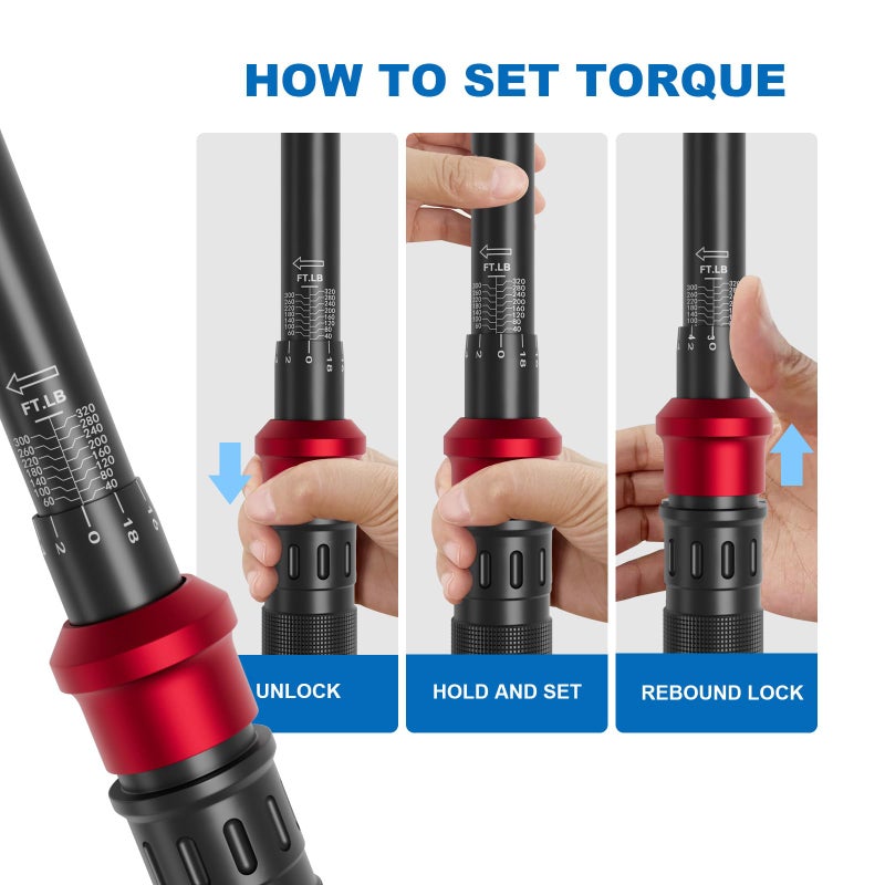 SUERCUP 1/2-Inch Click Torque Wrench- 40-320FT.LB/54.2-433.6Nm Dual-Direction Adjustable 72 Tooth Drive Click Torque Wrench with Storage Case for Product Assembly and Car Repair - Image 5