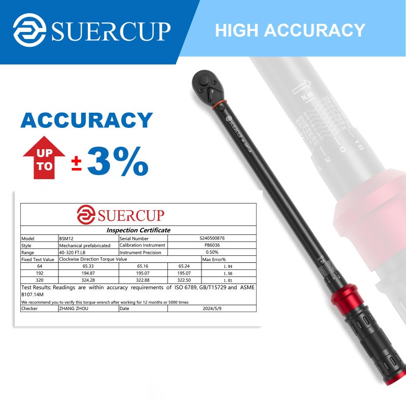 SUERCUP 1/2-Inch Click Torque Wrench- 40-320FT.LB/54.2-433.6Nm Dual-Direction Adjustable 72 Tooth Drive Click Torque Wrench with Storage Case for Product Assembly and Car Repair - Image 2
