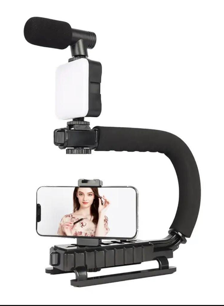 Camera stand with photographic LED and microphone, black color  - Image 1