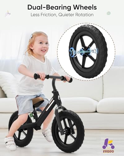 KRIDDO Toddler Balance Bike 2 Year Old Kids Balance Bike for 25 Years Old Dual Bearing for Smoother Riding Adorable Plate Adjustable Seat and Handlebar Toddler Bike Gifts Age 23 Black - Image 5