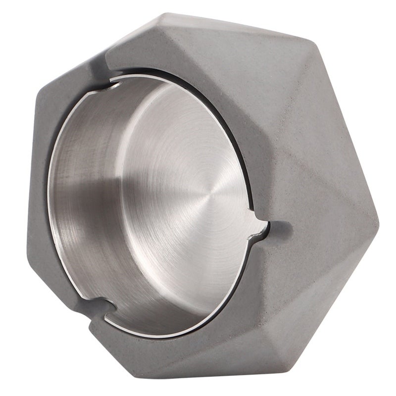 Geometric Cement Ashtray: Dark Gray, Metal Liner, U-shaped Grooves - Anti-slip Feet, Nordic Industrial Style for Home Living Room, Study, Hotel, Coffee Shop, Conference Room - Image 5