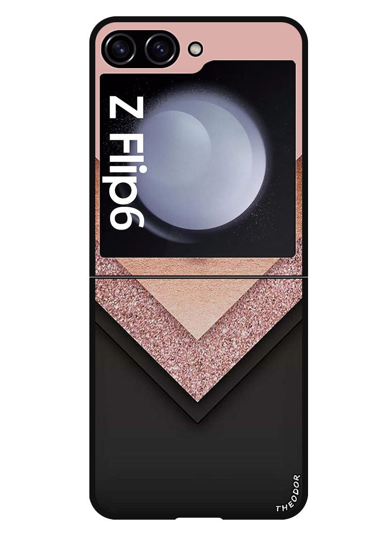 Theodor غطاء واقي مضاد للخدش ومقاوم للصدمات لهاتف سامسونج جالاكسي Z فليب 6 باللون الأسود والذهبي والوردي - Image 1