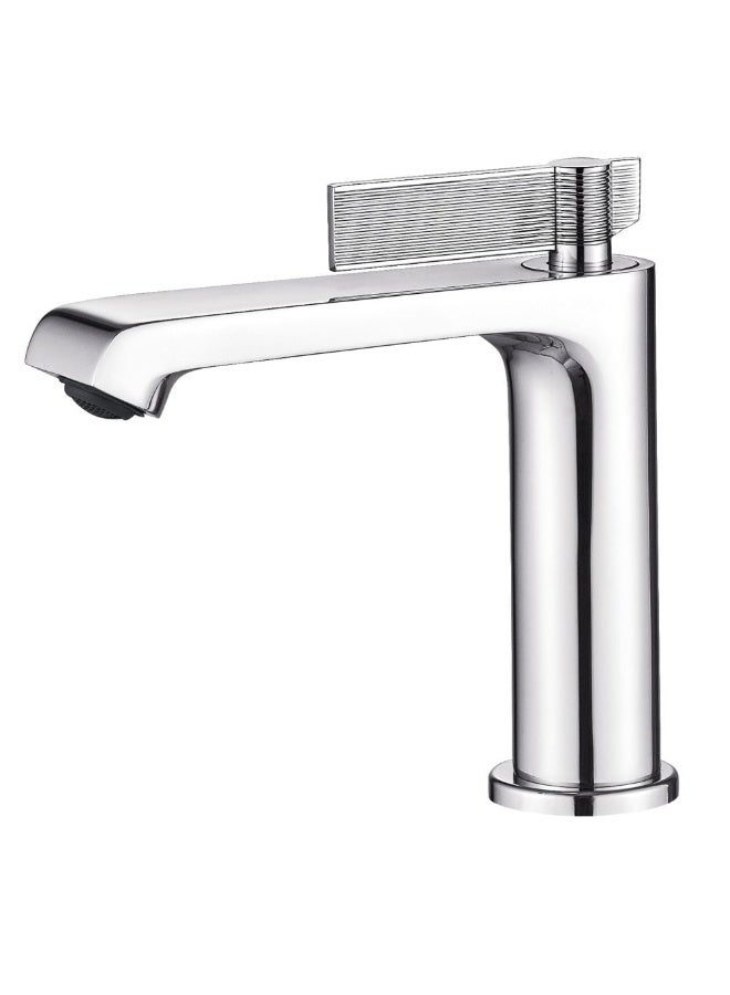 Milano Luxe Drift Basin Mixer Chrome with Pop Up Waste - Sanitary Brass Faucet, 10 Year Warranty, DIY Installation, Hot & Cold Water Hoses Included - Silver Finish