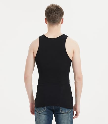 Comfneat Men's 6-Pack A-Shirts Tight Fit Tank Tops Cotton Spandex Undershirts (Black 6-Pack, L) - Image 4