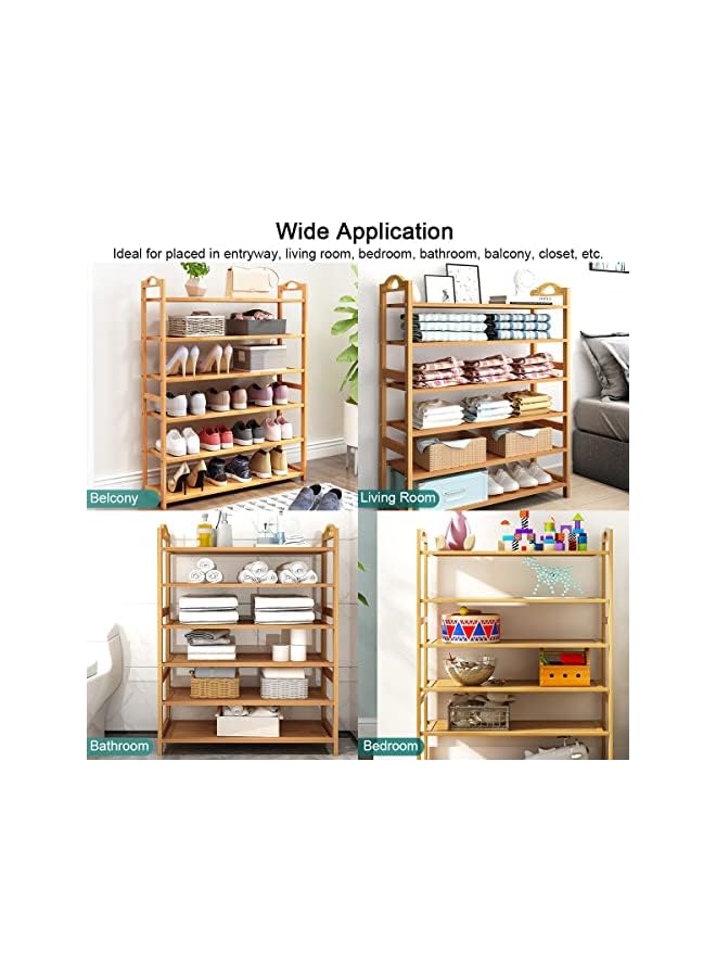 Zaboon رف أحذية 6 طبقات منظم تخزين أحذية مع مقبض محمول خزانة أحذية قائمة بذاتها كبيرة موفرة للمساحة برج أحذية قابلة للتعديل لمدخل المنزل أو الممر أو خزانة الملابس أو باب غرفة النوم - Image 3