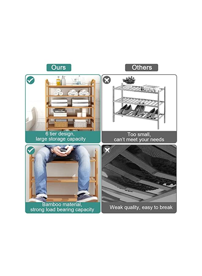 Zaboon رف أحذية 6 طبقات منظم تخزين أحذية مع مقبض محمول خزانة أحذية قائمة بذاتها كبيرة موفرة للمساحة برج أحذية قابلة للتعديل لمدخل المنزل أو الممر أو خزانة الملابس أو باب غرفة النوم - Image 2