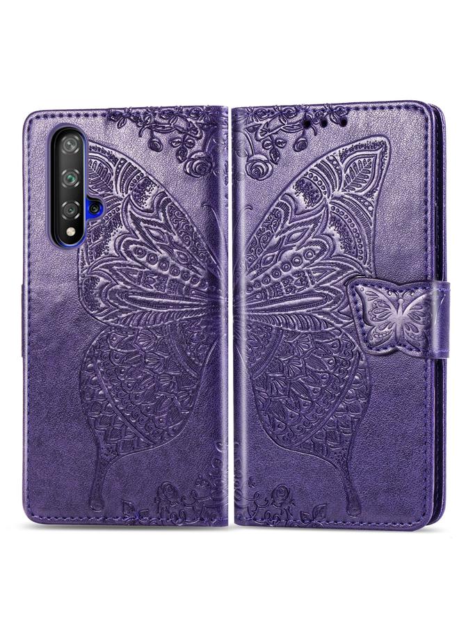 S-TOP Butterfly Love Flowers Embossing Horizontal Flip Leather Case For Huawei Honor 20 with Holder & Card Slots & Wallet & Lanyard - Image 1