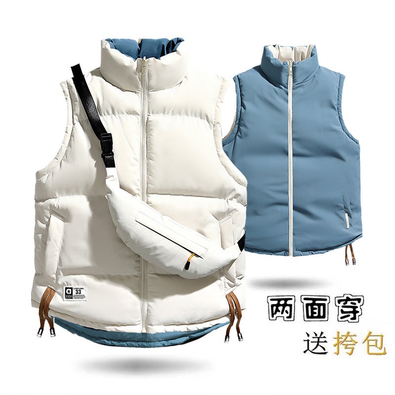 Double-Sided Men'S Vest Down Cotton Vest Men'S 2023 Winter Warm Casual Thickened Plus Size Youth Vest Jacket - Image 3