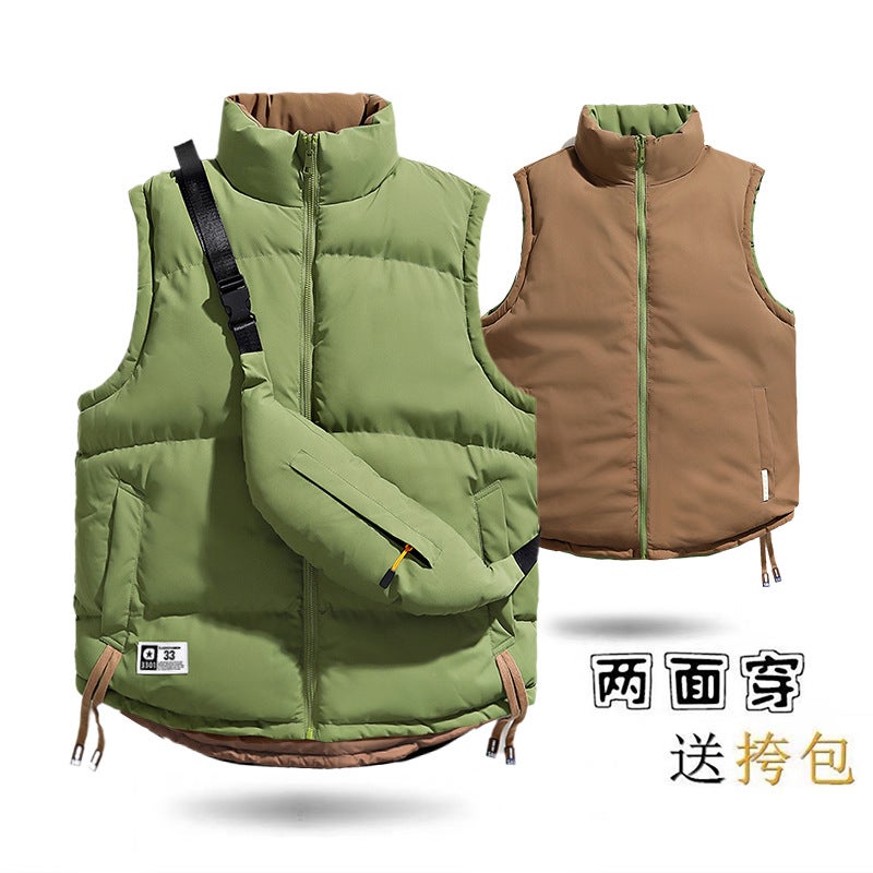 Double-Sided Men'S Vest Down Cotton Vest Men'S 2023 Winter Warm Casual Thickened Plus Size Youth Vest Jacket - Image 1