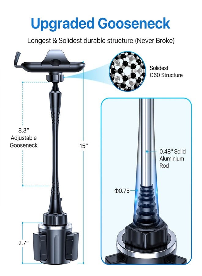 andobil Upgraded, Solidest 15in Cup Phone Holder for Car, Stable & Adjustable, Long Gooseneck Car Phone Holders for Your Car Truck Fit for iPhone 17 Pro Max 16 15 14 13 Pro Max, All Cell Phones - Image 3