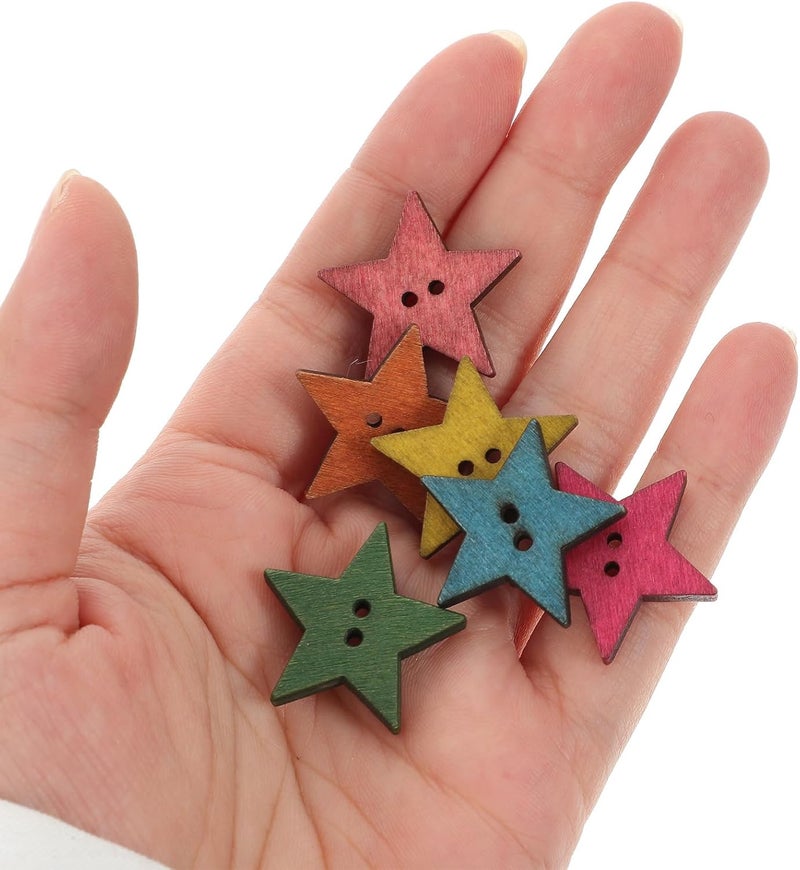 Generic 75pcs Colorful Craft Buttons Star - Handmade Wood Hole Buttons Knitting Sewing Accessories for Christmas Craft DIY Clothing - Image 5