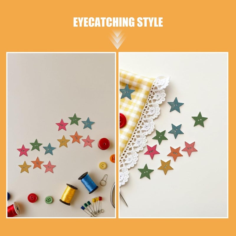 Generic 75pcs Colorful Craft Buttons Star - Handmade Wood Hole Buttons Knitting Sewing Accessories for Christmas Craft DIY Clothing - Image 3
