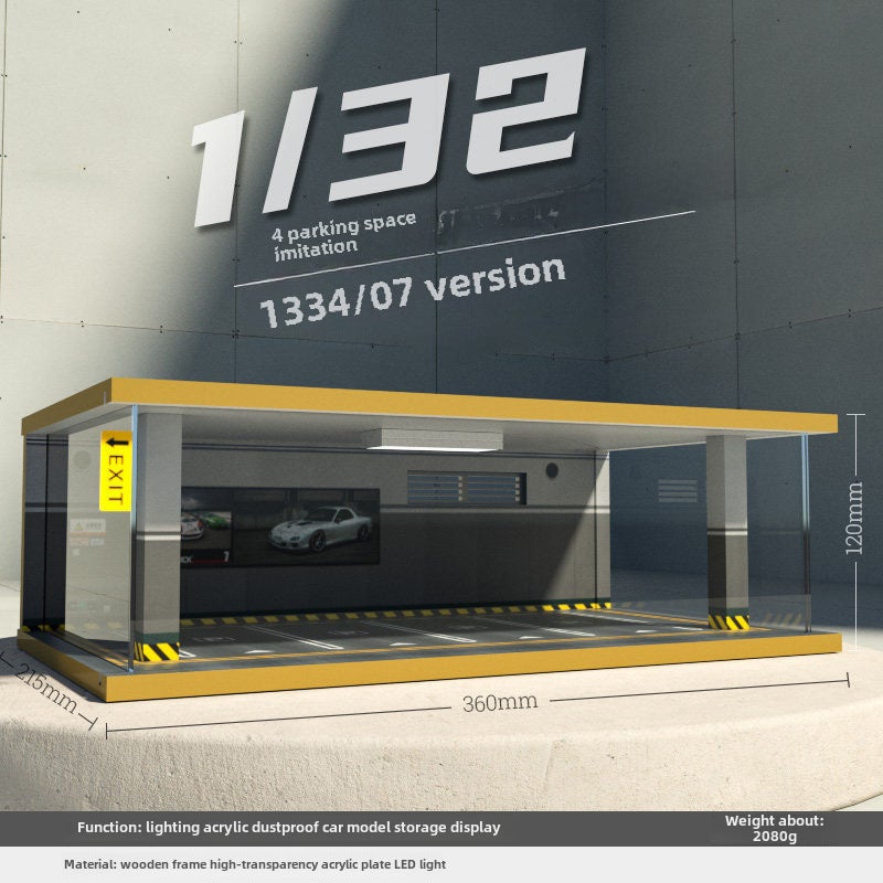 Loquat Wholesale Miniature Car Garage Model, Wooden Dustproof Cover with Light, 1:32 733404-Four Parking Big 7 Edition