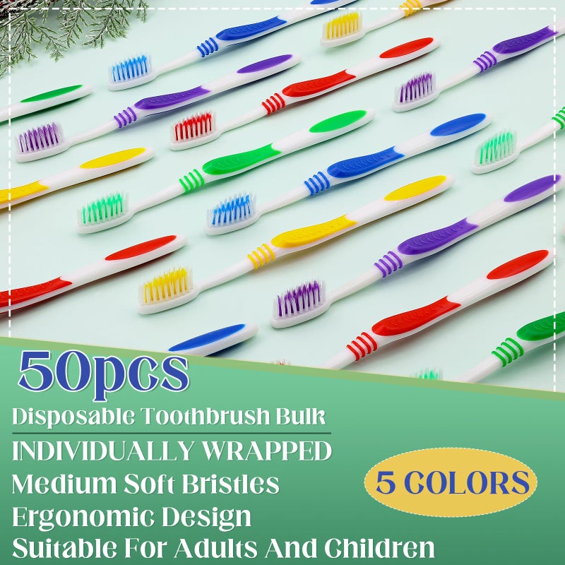 Comdian 50 Pcs Toothbrush Bulk Disposable, Travel Toothbrushes Pack, Soft Bristle Individually Wrapped and Good Cleaning for Kids, Adult and The Elderly. Suitable for Hotel, Travel, Home, Donated - Image 2