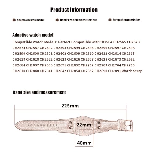 XIW Compatible for 22mm Fossil CH2891 CH2564 CH2565 CH2573 CH2574 Leather Watch Band Replacement for women Wirstband Strap men wirst Bracelet (Brown, 22mm) - Image 2