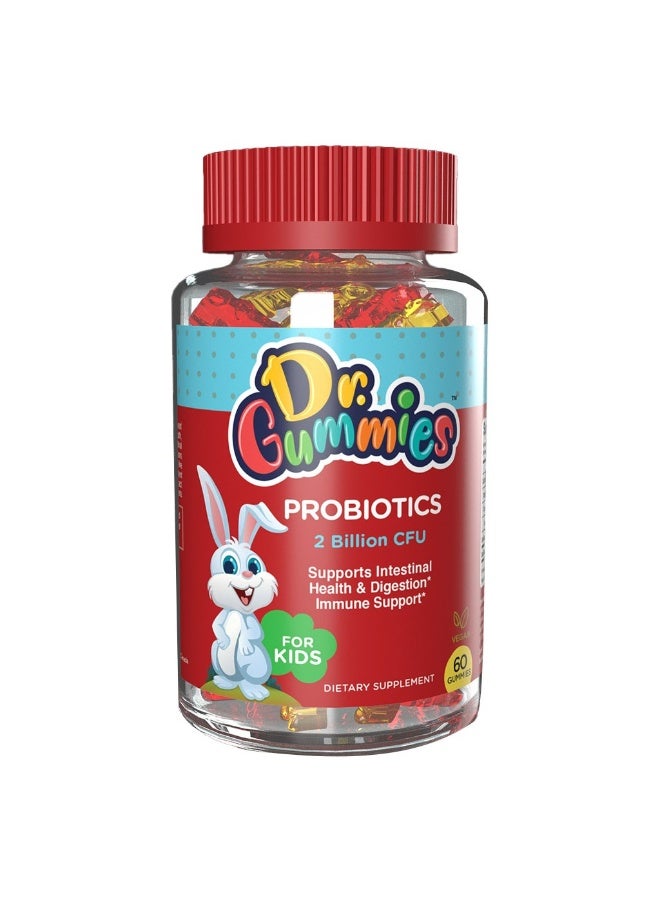 Dr. Gummies جومي بروبيوتيك للأطفال مع 2 مليار وحدة كائن حي لدعم الهضم، عبوة من 60 حبة