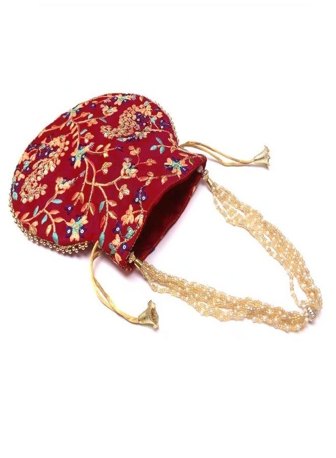 STLYZ Traditional Silk Potli Bag For Women, Embroidered Potli Handbag Wristlets Ethnic Bridal Potli Batwa Bag For Ladies For Wedding Return Gifts (Pack of 3) (NewDesignPotli_Packof3) - Image 2
