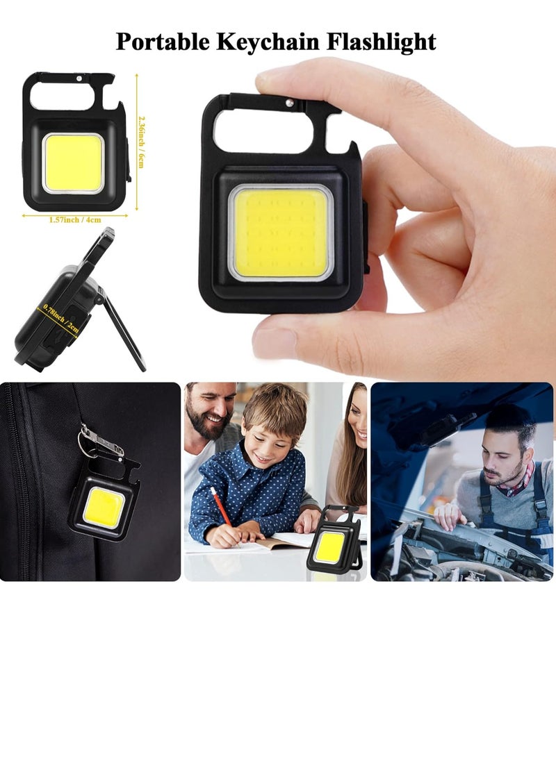 PAMEER - 2-Set Rechargeable LED Flashlight, Bright Keychain LED Torch, Mini COB Flashlight with 3 Lighting Modes, Portable Pocket Light with Folding Bracket, Bottle Opener, and Magnetic Base for Walking - Image 1