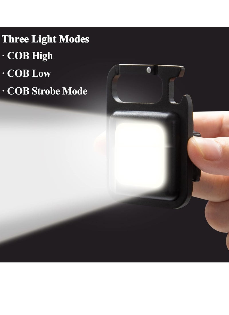 PAMEER - 2-Set Rechargeable LED Flashlight, Bright Keychain LED Torch, Mini COB Flashlight with 3 Lighting Modes, Portable Pocket Light with Folding Bracket, Bottle Opener, and Magnetic Base for Walking - Image 1